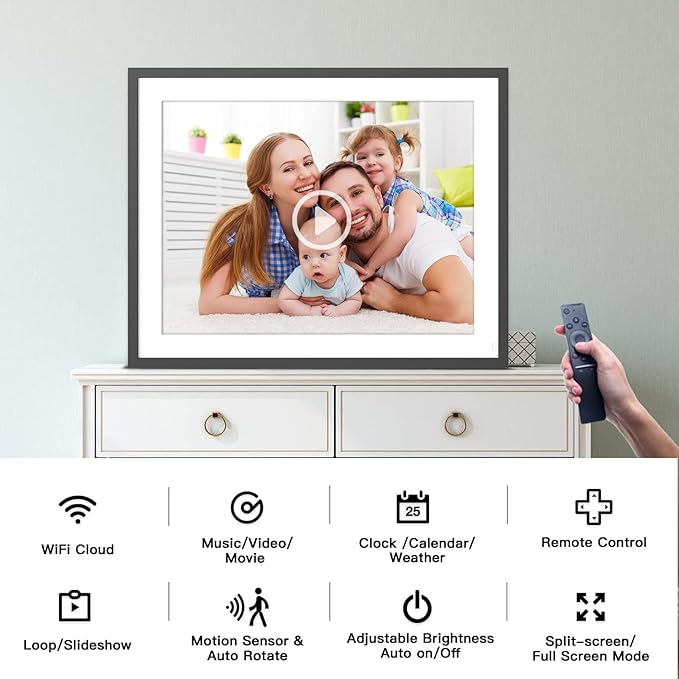 Large Digital Photo Frame 17-inch - Dual-Wifi Electronic Digital Photo Frames, 32GB Digital Photo Frame, Full Function, IPS Touch Screen, Share Photo via App Email, Free Cloud, Gift for Family Friends