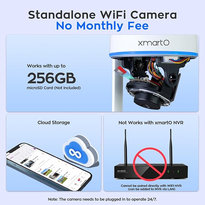 xmartO [AI Tracking Ceiling CAM 2K HD Metal PTZ Dome Wireless Security Camera with Automatic Tracking, 2-Way Audio and Night Vision (Standalone WiFi Camera, NOT add-on CAM to NVR)