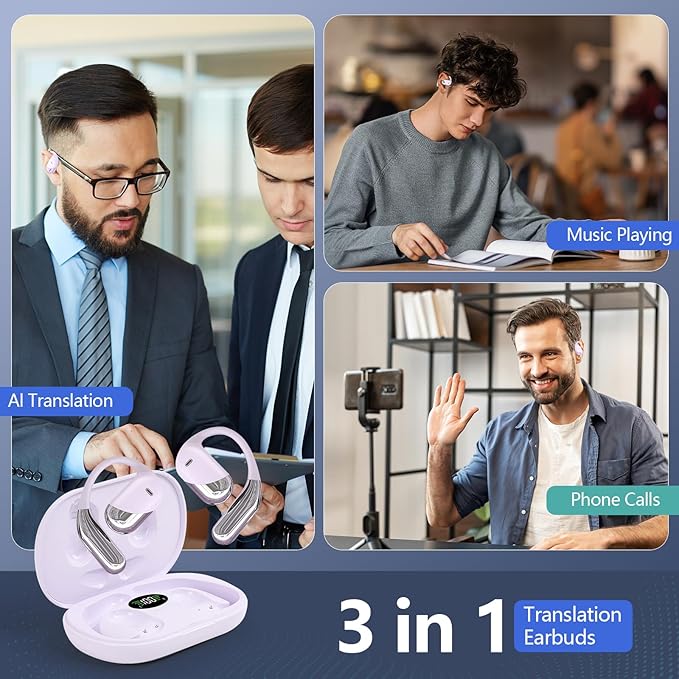 AI Translation Earbuds Real Time 144 Language Translator Earbuds, Audifonos Traductores Inglés Español, 3-in-1 Translating Device, Translate Ear Buds for Travel Business Learning with Charging Case