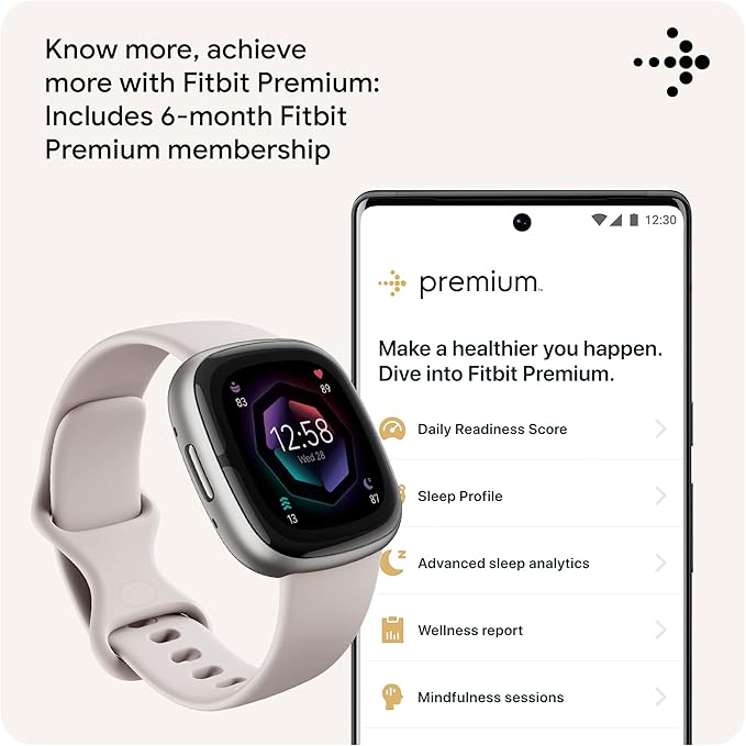 Fitbit Sense 2 Advanced Health and Fitness Smartwatch with Tools to Manage Stress and Sleep, ECG App, SpO2, 24/7 Heart Rate and GPS, Lunar White/Platinum, One Size (S & L Bands Included)
