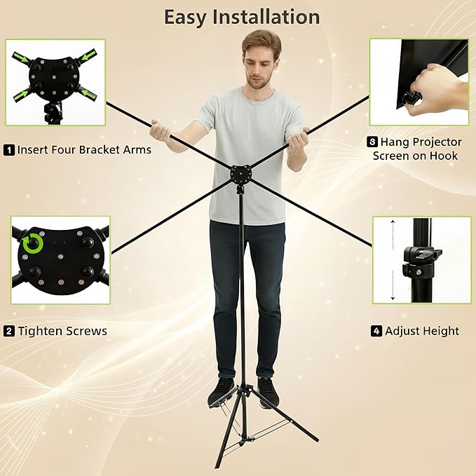 80 Inch Projector Screen with Stand, Portable 4K HD PVC Projection Screen, Tripod Projector Screen with Carrying Case for Indoor&Outdoor Movie Night, Wrinkle-Free,16:9