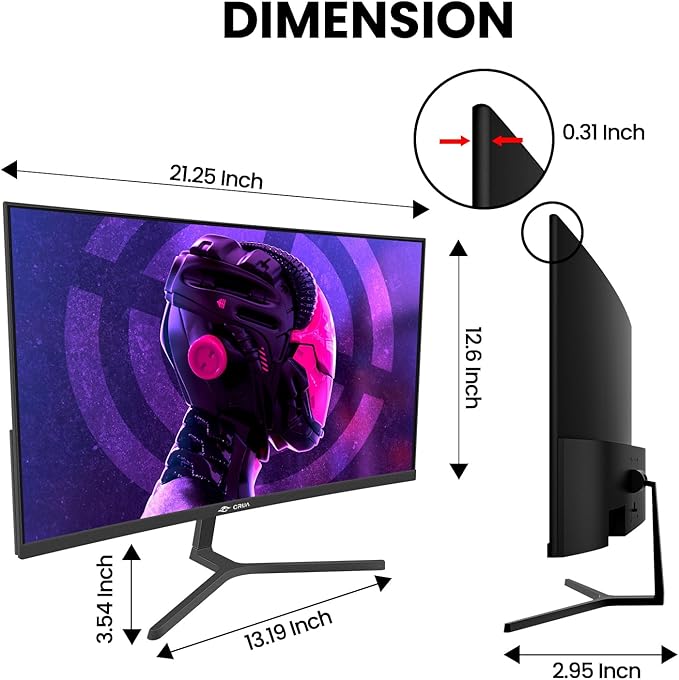 CRUA 24” 240Hz Gaming Monitor, Curved FHD 1920 x 1080P, Support 120% sRGB, AMD FreeSync, Low Motion Blur, Wall Mount Installs Compatible, for Office and Games(HDMI 2.0 & DP 1.4) – Black