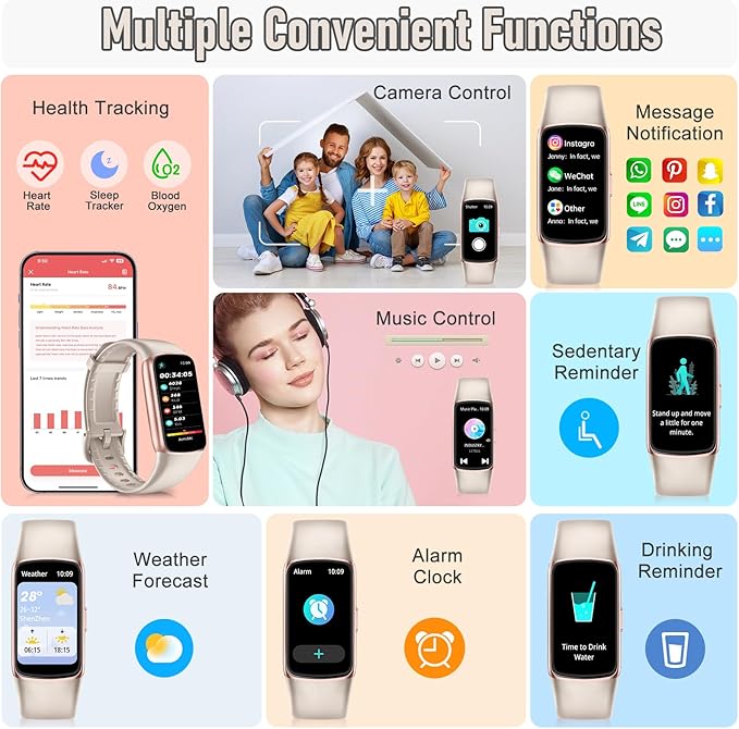 Fitness Tracker with 24/7 Heart Rate, Blood Pressure Blood Oxygen Sleep Monitor, 123 Sports Modes Calories Smart Watch,IP68 Waterproof Step Counter Activity Trackers Pedometer for Women Men