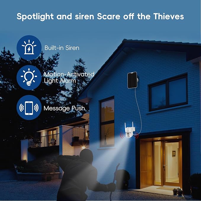 CKK Forever Power Security Cameras System C202, 4 Solar Security Cameras with Monitor for Home Security, 2.4G WiFi, 128G Local Storage, 360° View, 2.5K Color Night Vision,10CH NVR, 10'' IPS Monitor