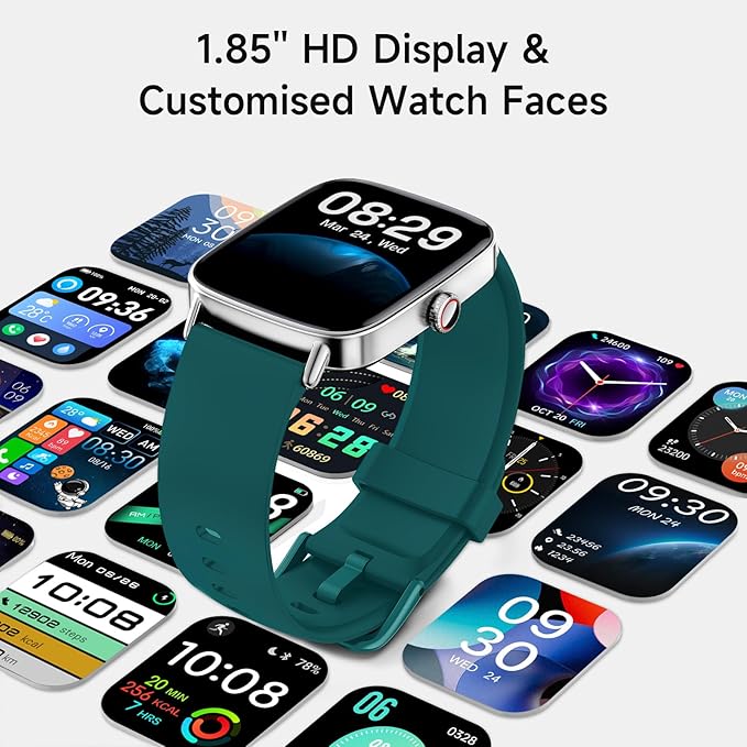 Smart Watch for Men Women, 1.85" HD Smartwatch Compatible iPhone/Samsung/Android (Answer/Make Calls), 100+ Sport Modes Fitness Tracker with Heart Rate/Sleep/SpO2 Monitor, IP68 Waterproof