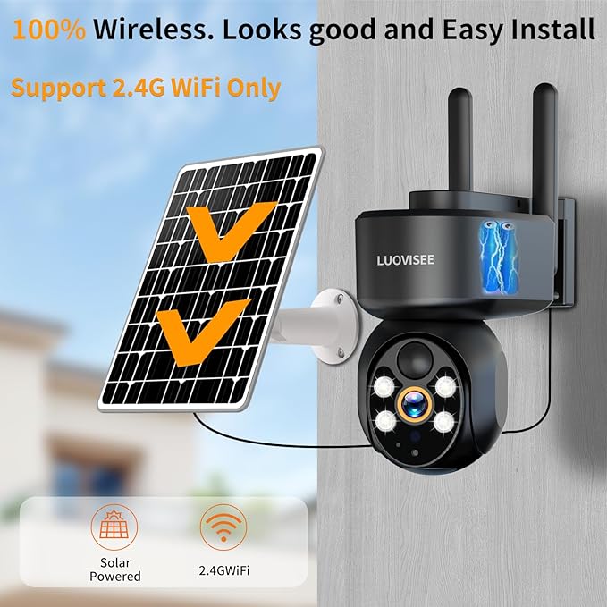 WiFi Security Camera Wireless Outdoor 2 Packs,360° PTZ Solar Camera Outdoor Wireless for Home Security,Work with Alexa,AI Motion Detection,PIR Siren,Cloud & SD Card Storage, 2-Way Audio