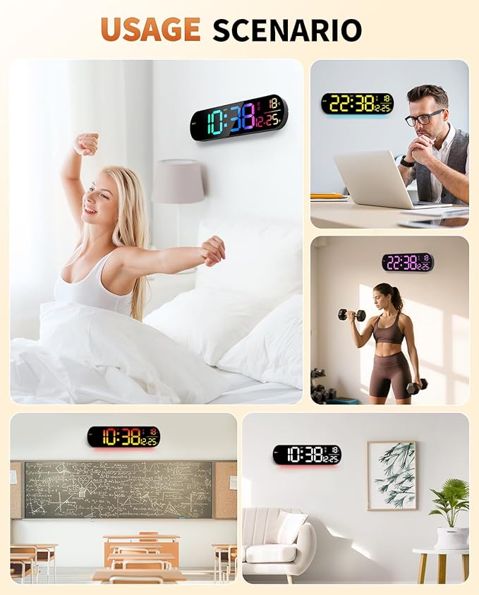 14" Large Digital Wall Mount Clock, Count Down Timer, Alarm, Big LED, 11 RGB Color, Temperature for Living Room Classroom Desk, Xmas, Birthday Gift for Senior Mom Dad (Oval)