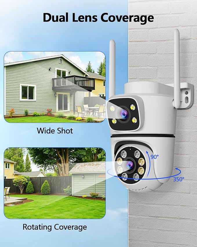 WEILAILIFE 【Dual Lens Linkage】 5MP Outdoor Wireless Security Camera, PTZ WiFi Video Surveillance Cameras for Home Security（1 Pack）