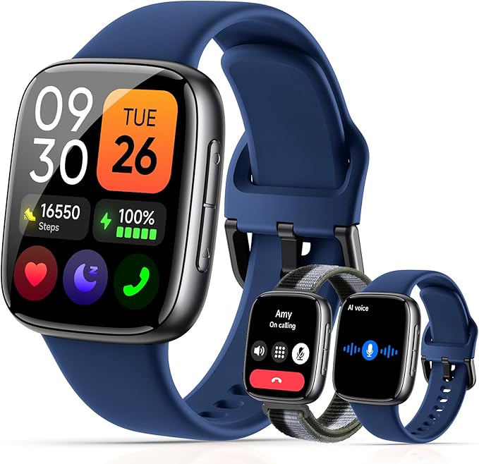 Latest Smart Watches for Women & Men - Performance Upgraded, 1.85-inch AMOLED HD Display (390x450), 12-Day Battery Life, 3ATM Waterproof (30m), Call, Health Monitoring, Fitness Tracker (D-Blue)