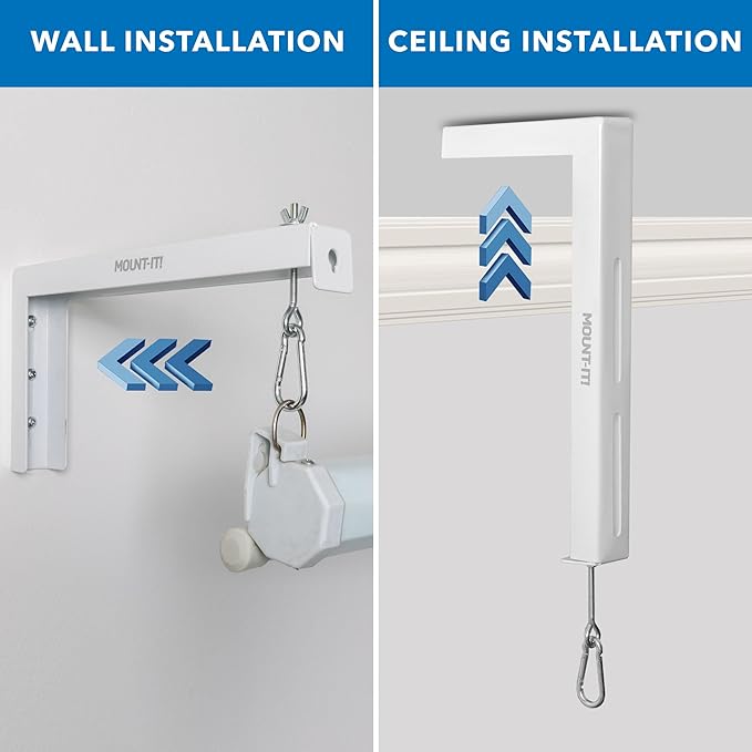 Mount-It! Projector Screen Wall Mount L-Brackets - Extra Large Wall and Ceiling Hanging Mount for Home Projector and Movie Screens, 12 inch Mounting Hooks, 1 Pair, White, 66 Lb Each Capacity