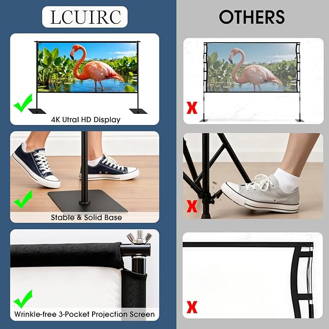 Projector Screen with Stand, 120 Inch Indoor Outdoor Portable Projection kit All-Metal Frame Wrinkle-Free 16:9 4K HD Front/Rear Movie Screen with Carry Bag for Home Theater Backyard Movie Night