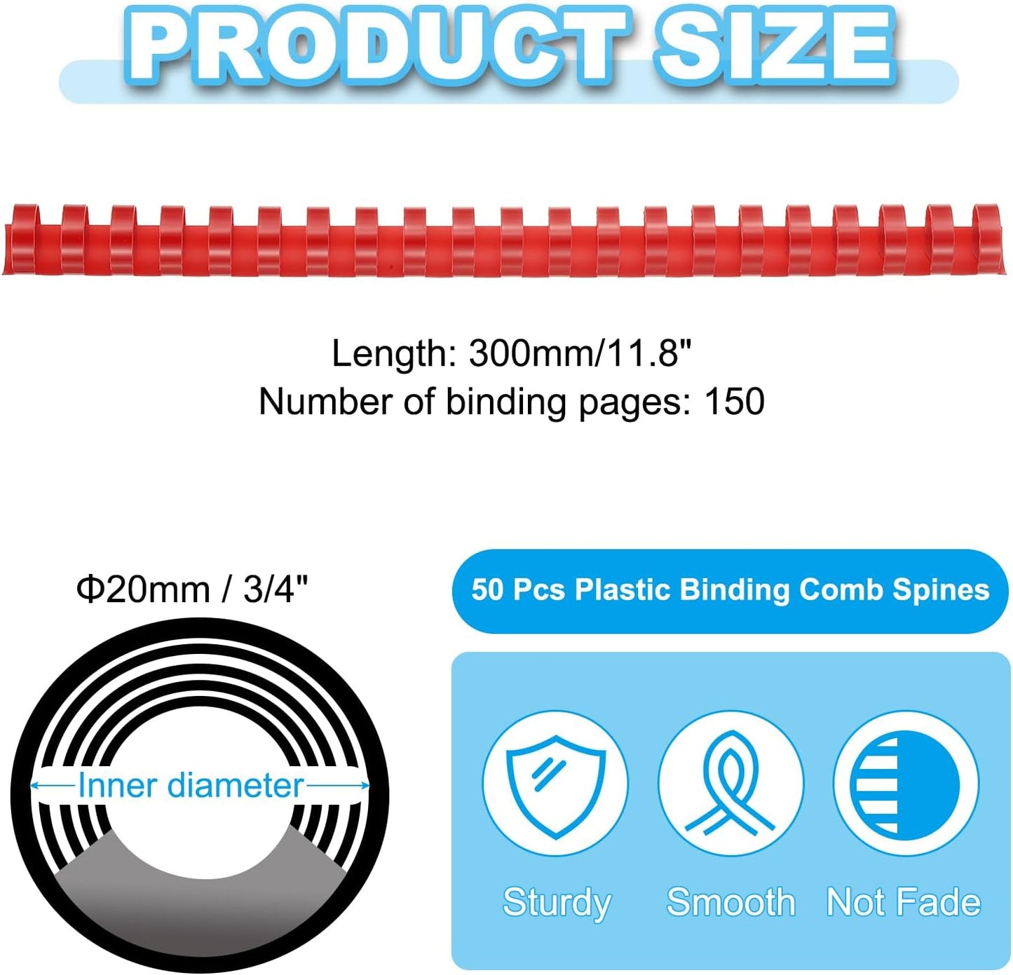 PATIKIL 20mm (3/4") Plastic Binding Combs, 50 Pcs 21 Rings Comb Binding Spines 150 Sheet Capacity Letter Size for Binding Paper Sheets Notebook Calendar Picture Album, Red