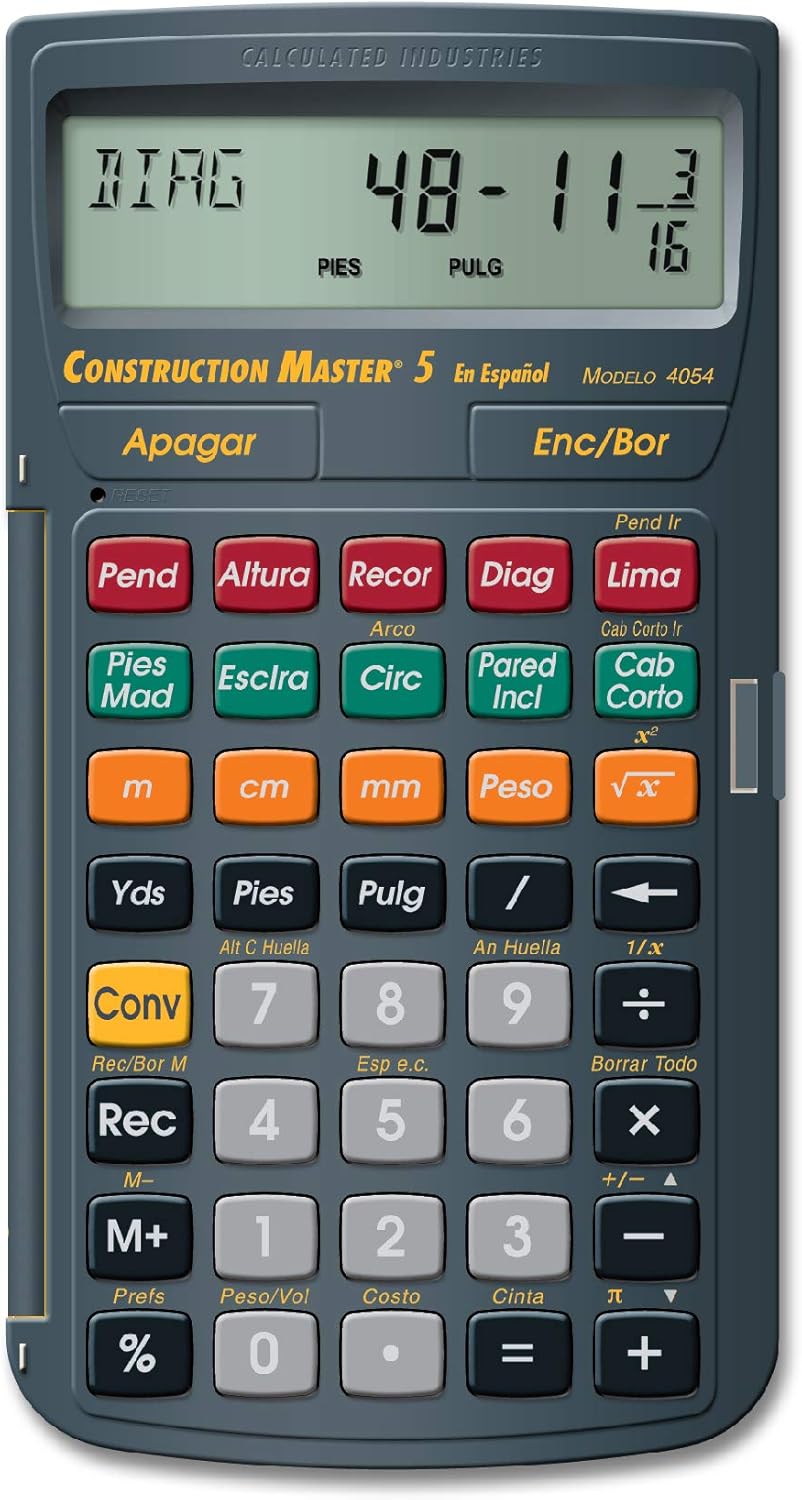 Calculated Industries 4054 Construction Master 5 en Espanol Construction Feet-Inch-Fraction Calculator for Carpenters [Calculadora de construcciÃ³n con pies, pulgadas y fracciones para carpinteros]