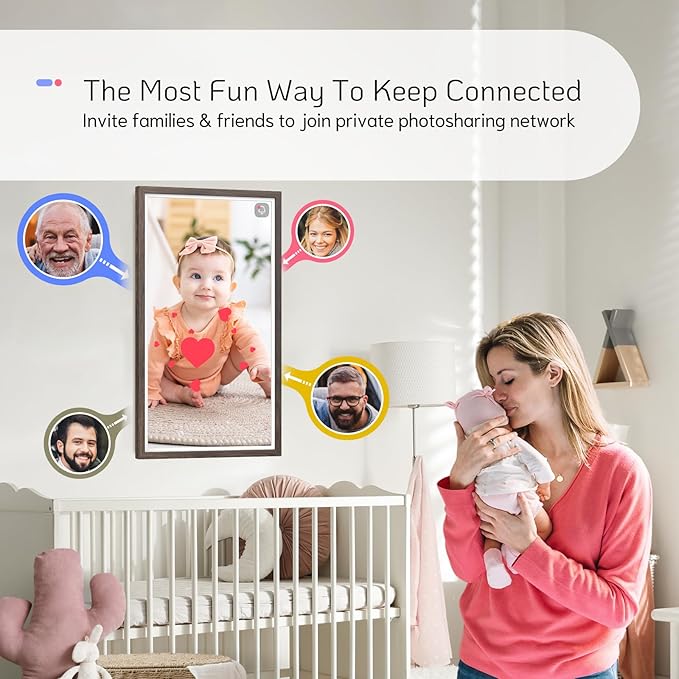 NexFoto 32 Inch Large Digital Picture Frame 64GB, Digital Photo Frame 1920x1080 IPS FHD, Remote Control, Auto-Rotate, Easy to Share Photos/Videos via App/USB, Gifts for Mom Christmas, Dark Wood
