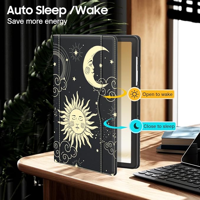 OKP Case for Samsug Galaxy Tab A9+ Plus 11 inch 2024(SM-X210/X216/X218), PU Leather Folio Cover with Multi-Angle Stand//Pen Holder, Auto Wake/Sleep Case for Galaxy A9+ 11" Tablet (Sun Moon)