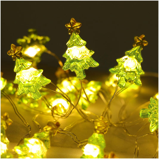 Elsqolro Christmas Tree LED String Lights, 10ft, 30 LEDs, Battery Operated, Copper Wire, Waterproof, Green, Indoor/Outdoor Decor