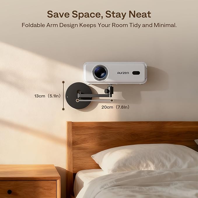 Aurzen Projector Wall Mount Shelf, Wall Use with Adjustable Angle, 360° Rotation and 90° Tilt, Foldable Heavy-Duty Metal Bracket, Supports 4.4 lbs, Compatible with TMY, HAPPRUN, Yaber, Epson