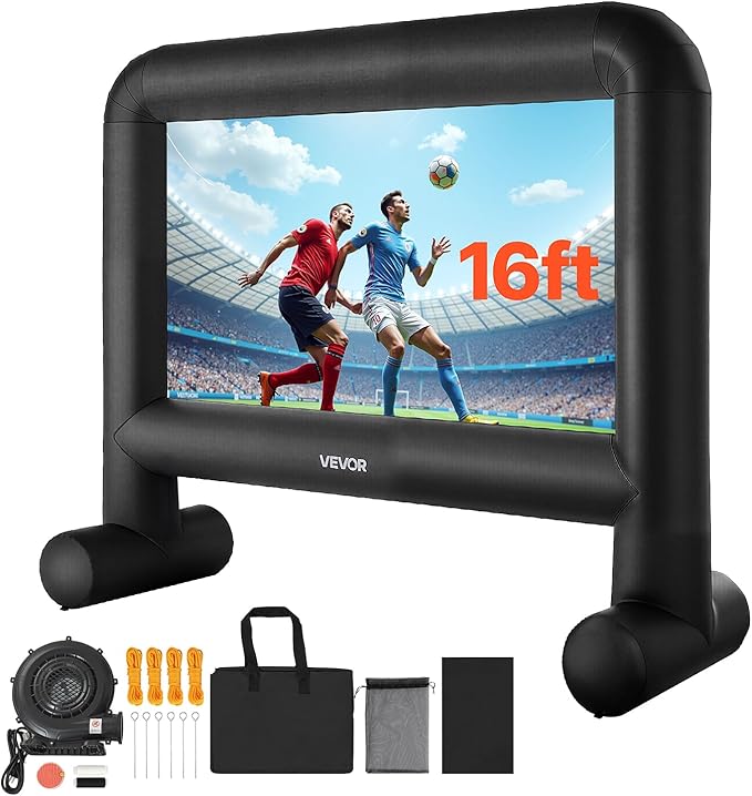 VEVOR 16FT Inflatable Movie Screen Outdoor, Inflatable Projector Screen with Portable Storage Bag, 16:9 Easy Set Up Movie Projection for Outdoor Backyard, Home Theater, Theme Party