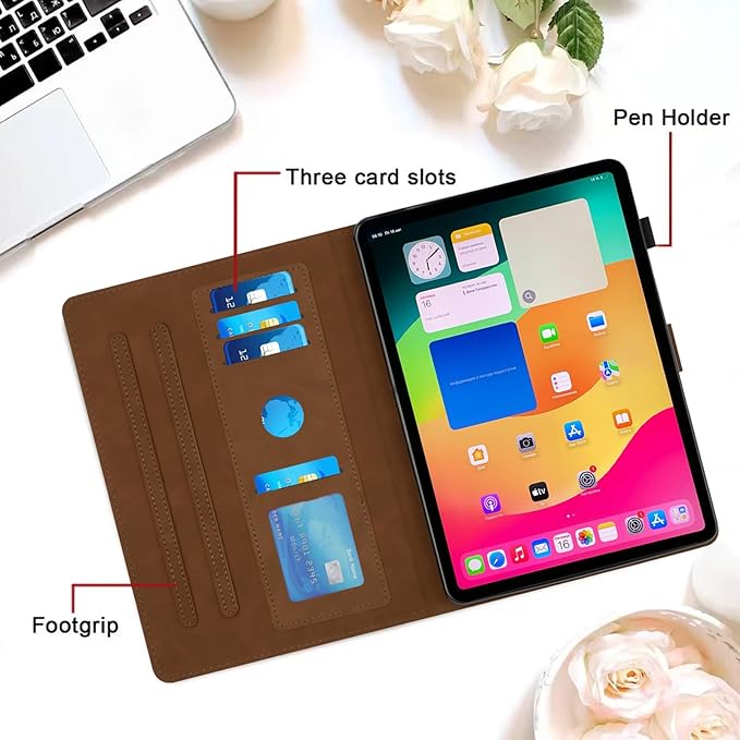 Case for Samsung Galaxy Tab A9 Plus/A9+ 5G 11 Inch 2023 Model (SM-X210/X216/X218), Multi-Angle Viewing Smart Stand with Pocket Auto Wake/Sleep PU Leather Tablet Cases Flip Folio Cover Brown