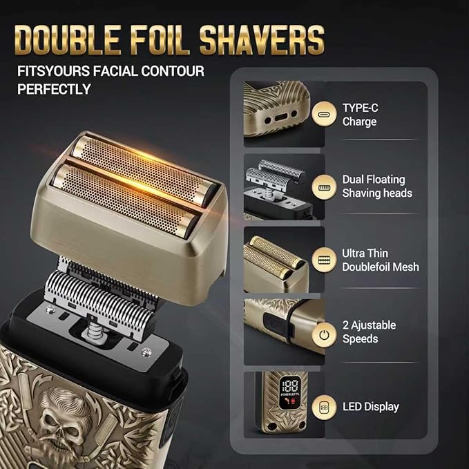 BESTBOMG® Hair Clippers for Men, Professional Hair Clippers, Beard Trimmer& Rechargeable Shaver Set, Metal T-Blade, LED Display, Barber Hair Cutting Kit for Men Grooming & Gifts, BS-807E (Bronze)