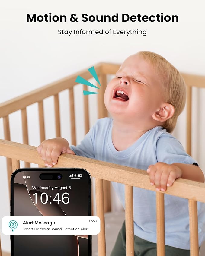 3K Indoor Security Camera,360°PTZ Home Baby/Pet Monitor,Auto Tracking,5MP Night Vision,2.4/5GHz WiFi,Motion & Sound Detection,2-Way Audio,SD Card/Cloud Storage,Works with Alexa,No Monthly Fee