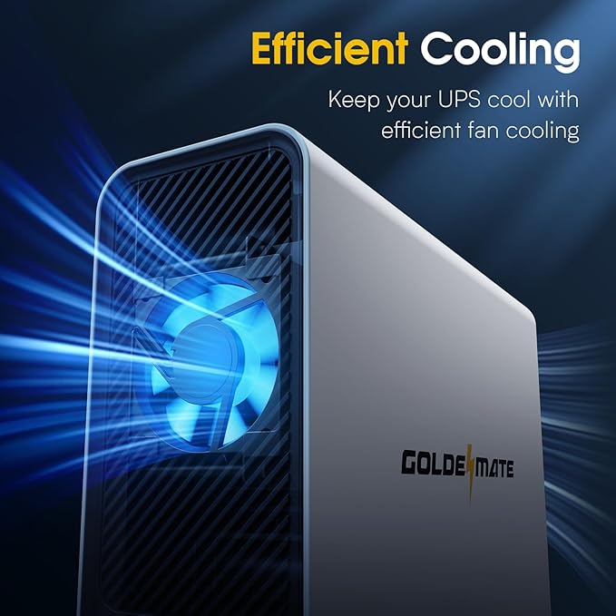 GOLDENMATE 1000VA/800W Lithium UPS Battery Backup and Surge Protector, Sinewave UPS System with LiFePO4 Battery(230.4 Wh), 2025 Upgraded Pro Ver. with Communication Port, 8 Outlets, LCD Display, White