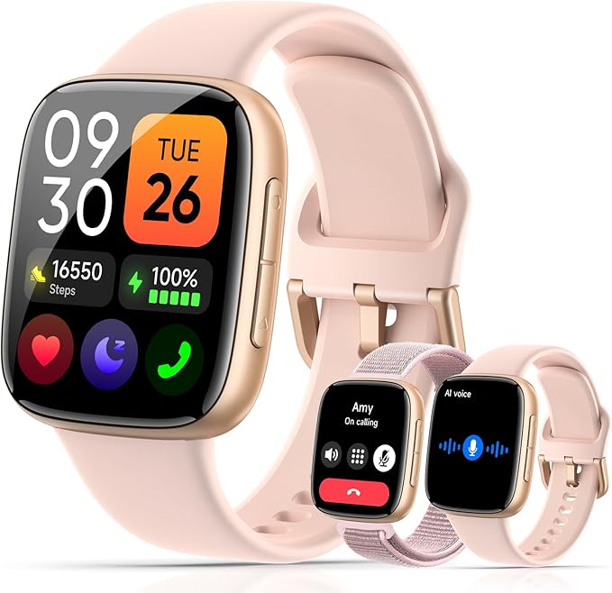 Latest Smart Watches for Women & Men - Performance Upgraded, 1.85-inch AMOLED HD Display (390x450), 12-Day Battery Life, 3ATM Waterproof (30m), Call, Health Monitoring, Fitness Tracker (Pink)