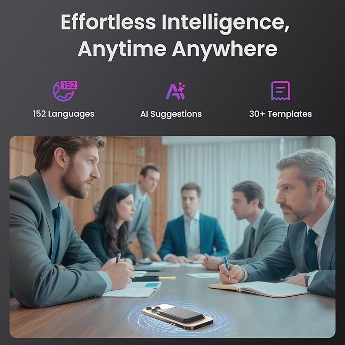 AI Voice Recorder, Note Voice Recorder - Transcribe & Summarize, AI Noise Cancellation Technology, Supports 152 Languages, 64GB Memory APP Control Audio Recorder for Lectures, Meetings, Calls, Gray