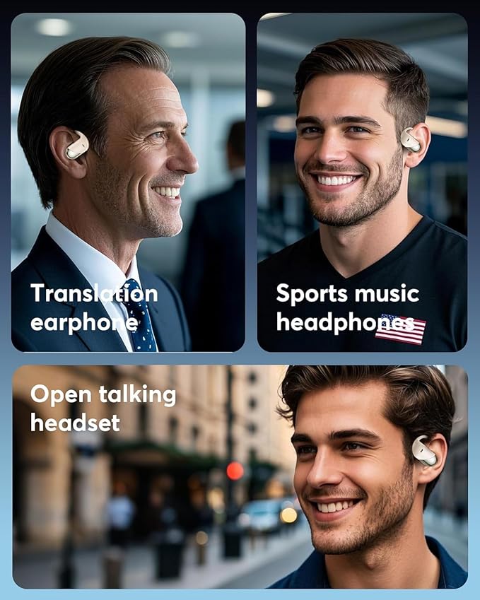 Open Ear Bone Conduction Headphones，AI Translation Earbuds Real Time, 3-in-1 Translator Earbuds 144 Languages & Accents, Audifonos Traductores Inglés Español,Touch Control Operate Fit Cycling Running
