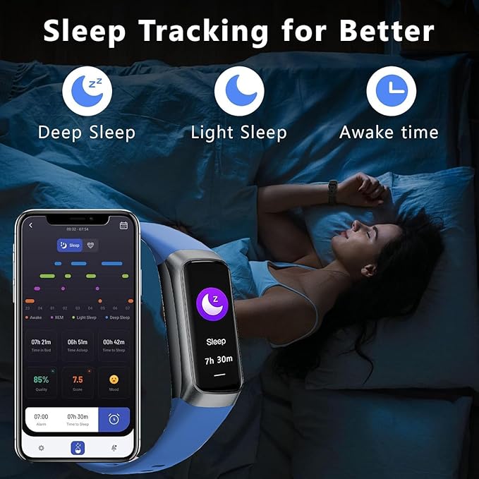 Fitness Tracker Activity Tracker Smart Watch 1.10''AMOLED Touch Color Screen,Smart Watch with 24/7 Blood Oxygen Heart Rate,Sleep Monitor,IP68 Waterproof,Step Counter Health for Women Men (Blue)