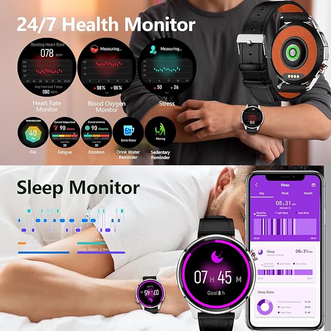Smart Watch for Men Built-in GPS(Answer/Make Call/Text), 1.46" AI Smartwatch for Android Phones/iPhone, 100+ Sport Mode Fitness Tracker with Health/Sleep Monitor, Compass/Barometer/Altitude(2 Straps)