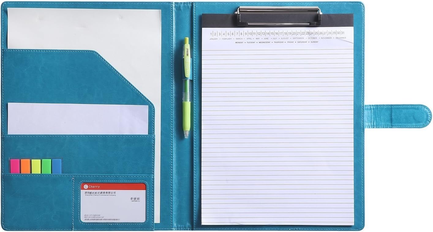 Resume Folder Clipboard Holder Letter Size A4 Legal Pad, Portfolio Pad Folio Document Organizer for Interview & Business (Turquoise)