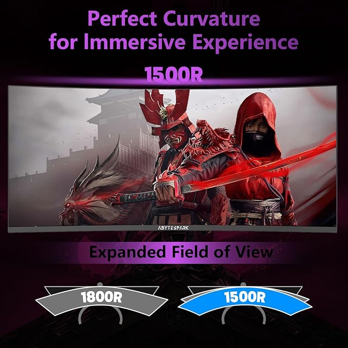 34 Inch Curved Ultra Wide WQHD 4K (3440 × 1440) Gaming Monitor, 165Hz 1500R-PIP/PBP, 1ms (MPRT), HDR400, DCI-P3 95%,FreeSync & G-Sync, 2 x DP 1.4 and 2 x HDMI 2.0, Tilt Height Adjustment