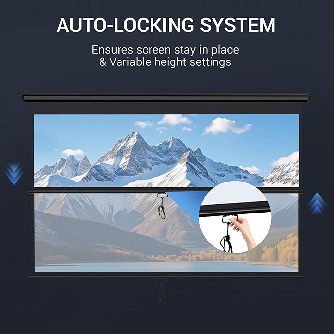 ZENY Portable Projector Screen Pull Down, 100 Inch 16:10 Video Projection Screen Home Theater, Retractable Projector Screen, Moive Screen Indoor Outdoor, Wall Mount (100'' 16:10 Black)