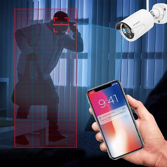 XMARTO Wireless Security Camera System 10CH 6PC 2K Wireless Security IP Camera System(Built-in Router, Plug N Play, Mobile View, Night Vision, Built-in Audio Mic)