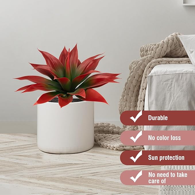 Artificial Agave Plants,Large UV Resistant Fake Agave Planters for Indoor and Outdoor Decorating Tropical Plant Succulents Greenery Indoor Decor (2Pack,18" Red)