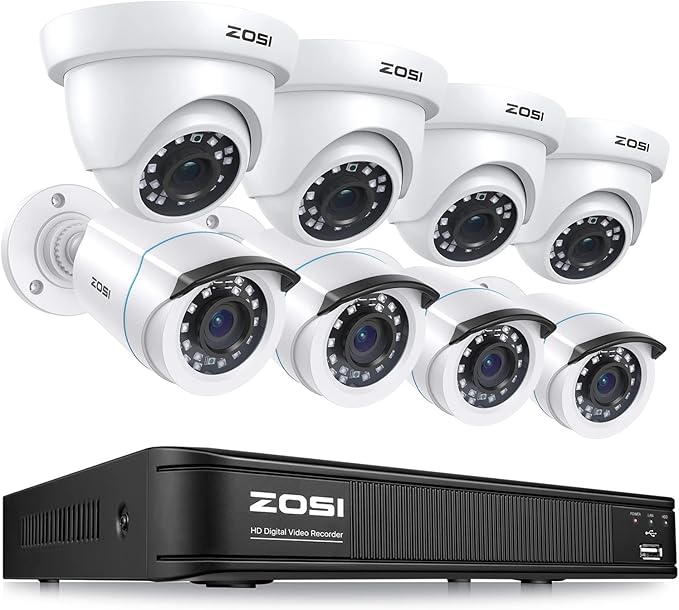 ZOSI H.265+ 1080p Home Security Camera System Indoor Outdoor, 5MP Lite CCTV DVR 8 Channel, 8 x 1080p Weatherproof Surveillance Bullet Dome Camera, Remote Access, Human Vehicle Detect (No Hard Drive)