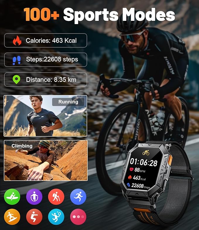 TX1 Military Smart Watch for Men, 1000mAh 80 Days Long Battery, 2.13'' AMOLED Display Smartwatch, 100+ Sport Mode Fitness Tracker Watch, IP68 Waterproof Rugged Smart Watches for Android iOS