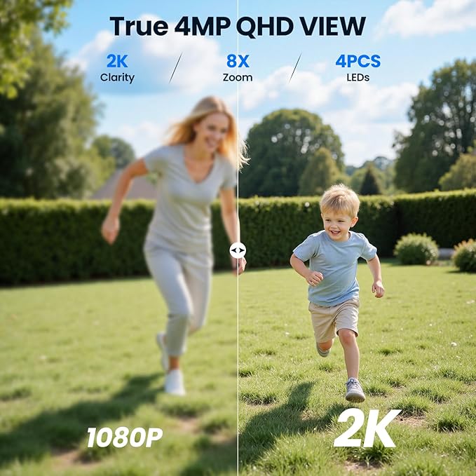 2K Cameras for Home Security-Solar Security Cameras Wireless Outdoor with 360° View Pan/Tilt WiFi Security Camera Outside with Color Night Vision, PIR Sensor, Easy to Install, 2-Way Audio