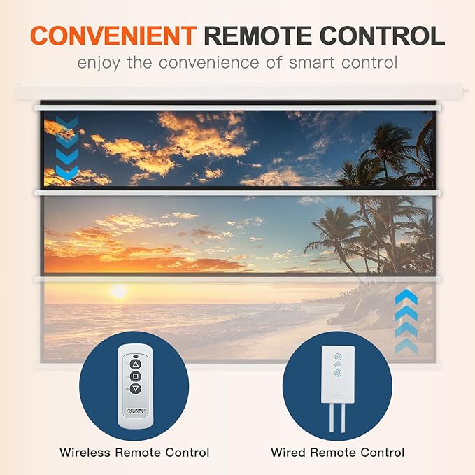 YODOLLA 120 inch Projector Screen Motorized,4:3 HD Retractable Electric Projector Screen 4K 3D Wall Mounted Ceiling Automatic Projection Screen Drop Down with Remote Movie Screen for Indoor Outdoor