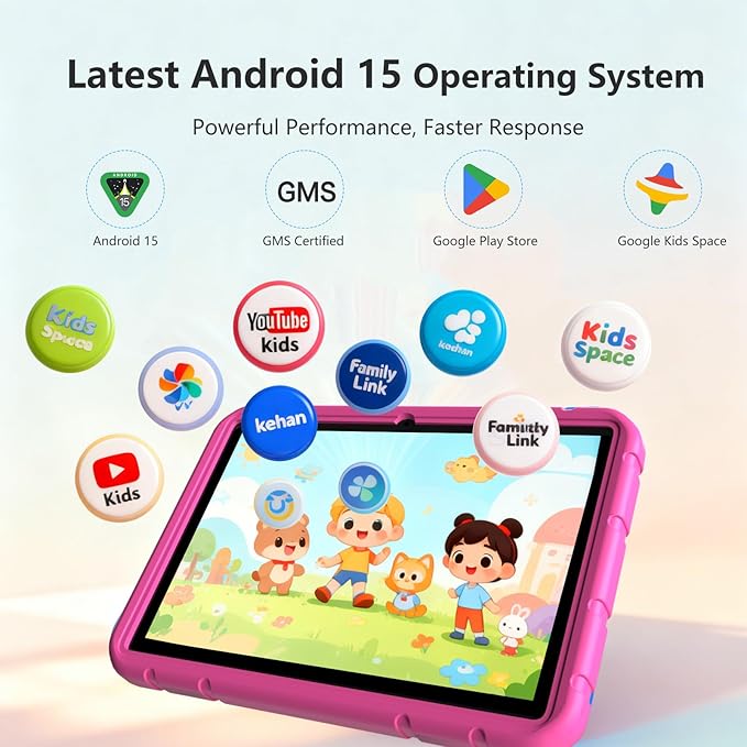 Kids Tablet, 10 inch Android 15 Tablet for Kids, 20GB RAM 128GB ROM Octa-Core 6000mAh Battery Childs Tablets with Shockproof Case, Bluetooth, WiFi, Parental Control, Dual Camera, GPS