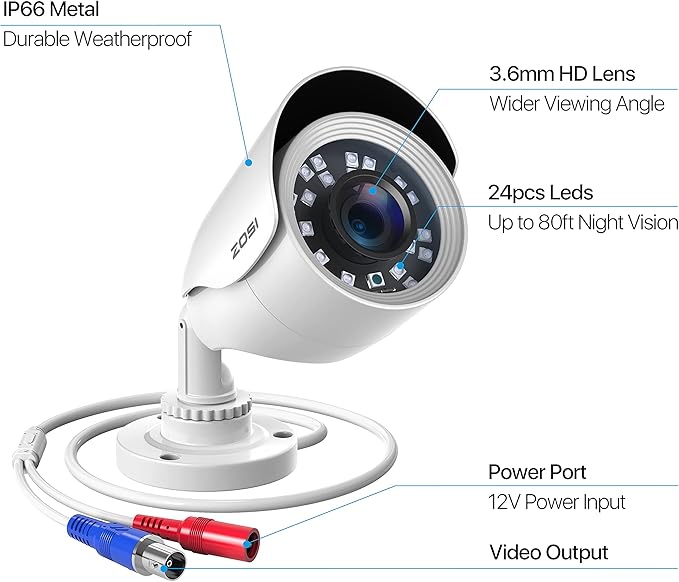 ZOSI 4 Pack HD-TVI 1920TVL 1080p Home Security Camera Outdoor Indoor, Weatherproof Surveillance CCTV Bullet Camera with 80ft Long Night Vision and 90° View Angle