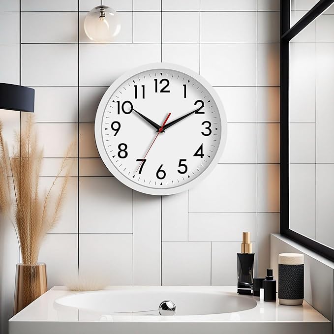 Wall Clock Small Analog 8 Inch Silent Non Ticking Battery Operated Modern Simple Decorative for Kitchen Office Bedroom Bathroom Living Room(White)