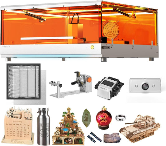 TOOCAA 10W Laser Cutter and Engraver Machine 22" x 22" Bed Size with 5 in 1 Rotary Roller Set,Smart Camera,Air Assist,Honeycomb Panel, Lazer Engraving Machines for Tumblers Wood Metal Acrylic Leather