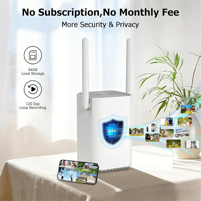 Solar Security Cameras Wireless Outdoor, 4 Cam-Kit, 4MP Home Security System with Color Night Vision, 2.4G & 5G WiFi, 360° Pan & Tilt, 64GB Local Storage, No Subscription, Motion Detection, Spotlight