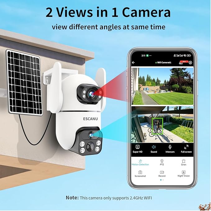 Security Cameras Wireless Outdoor with Dual Lens,Solar Cameras for Home Security with 360° View Pan/Tilt,Night Vision,Waterproof,PIR Alarm,2-Way Audio,SD/Cloud Storage,No Month Fee,2.4GHz WiFi(4 Pack)