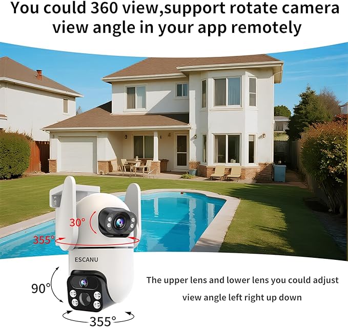 Solar Security Cameras Outdoor Wireless,Cameras for Home Security with Dual Lens,360° View Pan/Tilt,Color Night Vision,2-Way Audio,SD/Cloud Storage,2.4GHz WiFi(2 Pack)