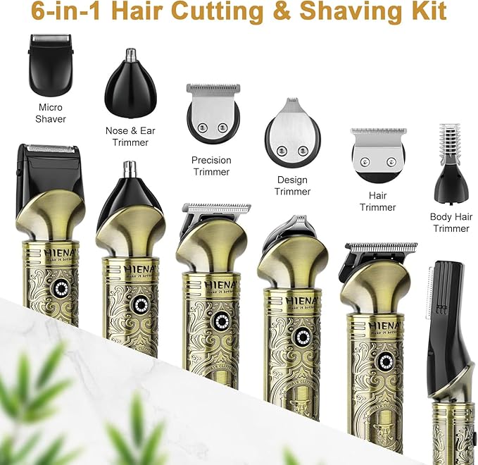 HIENA PRO Hair Clippers for Men Professional, Cordless Barber Clipper T-Blade Beard Trimmer Nose & Body Hair Trimmer Foil Shaver Grooming Kit, Electric Full Men's Hair Cutting Kit with 17 Guide Combs