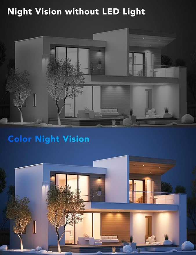 2K Solar Security Cameras Wireless Outdoor, 360°PTZ Battery Powered Cameras for Home Security, 2.4G WiFi Outdoor Camera with Color Night Vision, IP66 Waterproof, Motion Sensor Alarm, Black-4P