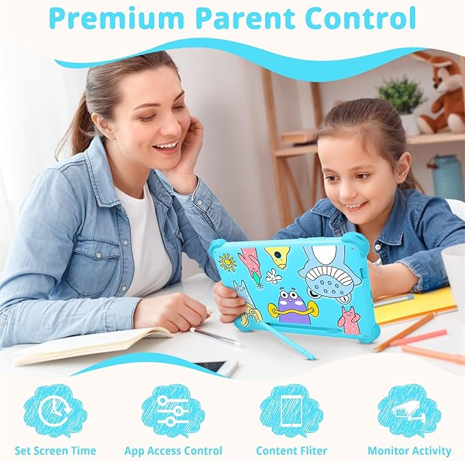 Kids Tablet 7 inch Tablets for Kids, 32GB Android Toddler Tablet with Case Included, WiFi, Bluetooth, IPS Screen, Parental Control, GMS Educational Children's Learning Tablets for Boys Girls (Blue)